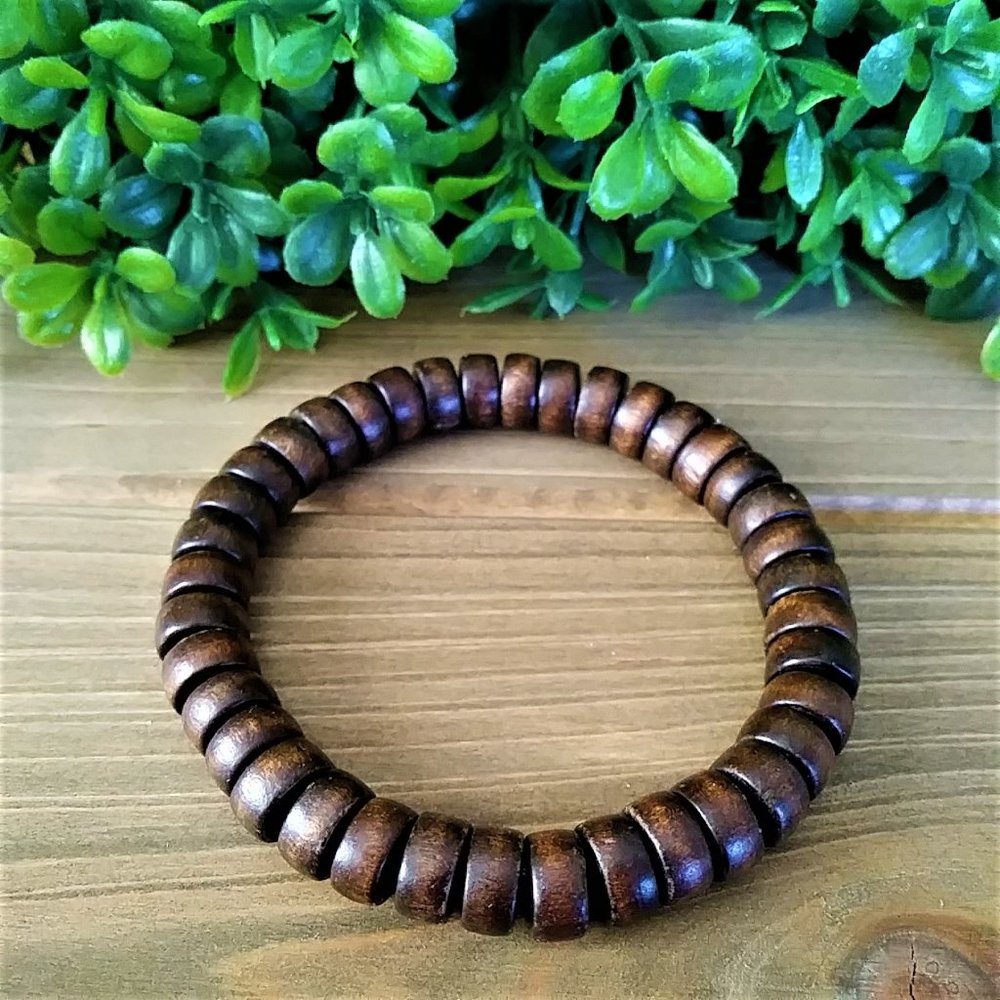 New Men's Dark Brown Wood Beaded Bracelet